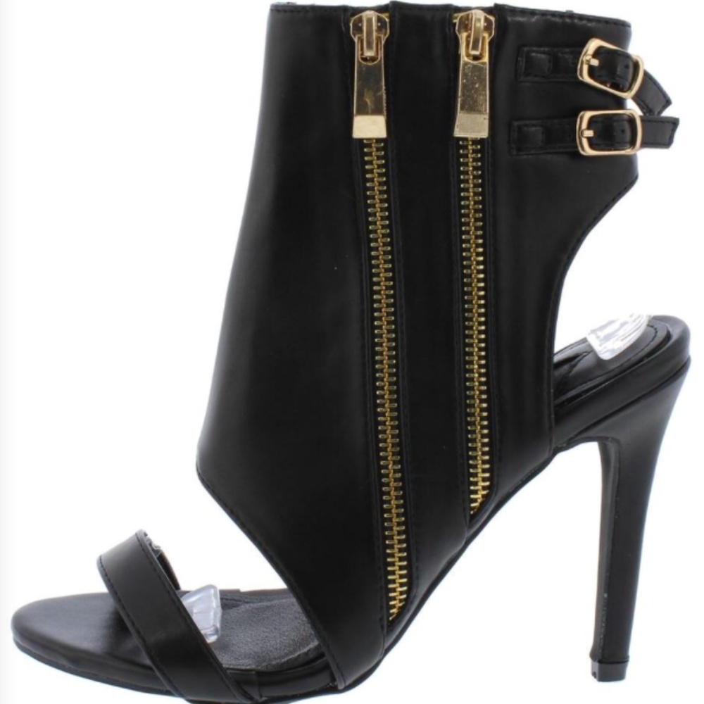 New Black Cut Out Zipper Design Silhouette Heels